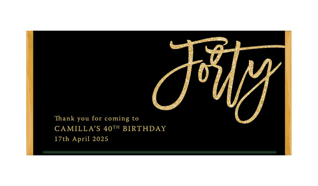 40th Birthday Black Custom Chocolate Bar Favour
