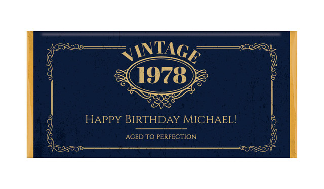 Vintage Year Personalised Chocolate Bar Birthday Favour