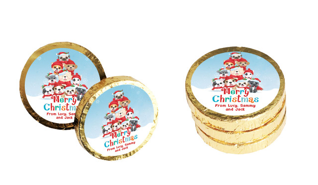 Christmas Puppies Christmas Chocolate Coins (Gold Or Silver)
