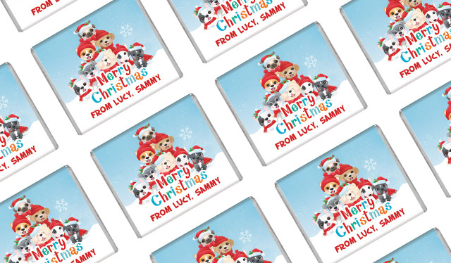 Christmas Puppies Personalised Christmas Mini Chocolates