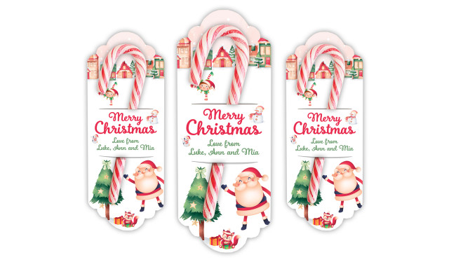 Christmas Village  Personalised Candy Cane Card