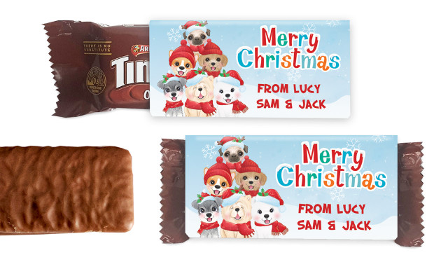 Christmas Puppies Personalised Individual TimTam TM (Box Of 150)