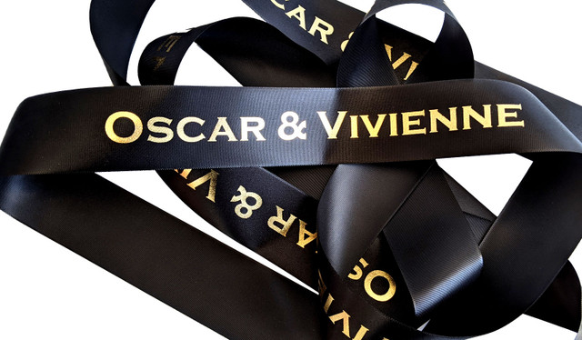 Black With Gold Text Personalised Ribbon (1 Metre x 38mm)