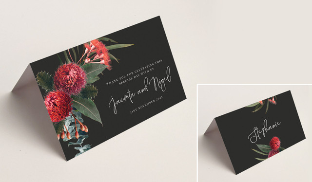 Wild Flowers Dark Wedding Place Cards With Guest Names