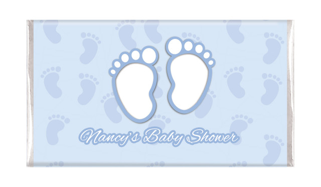 35g and 100g Baby Feet In Blue Baby Shower Personalised Chocolate Bar