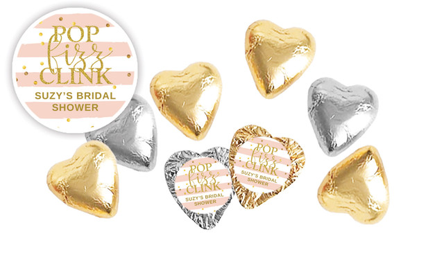 Pop Fizz Clink Personalised Bridal Shower Chocolate Hearts
