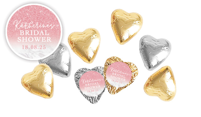 Rose Glitter Personalised Bridal Shower Chocolate Hearts