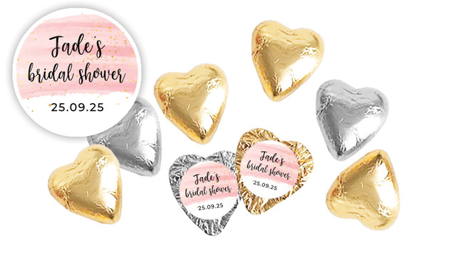 Pink Watercolour Personalised Bridal Shower Chocolate Hearts