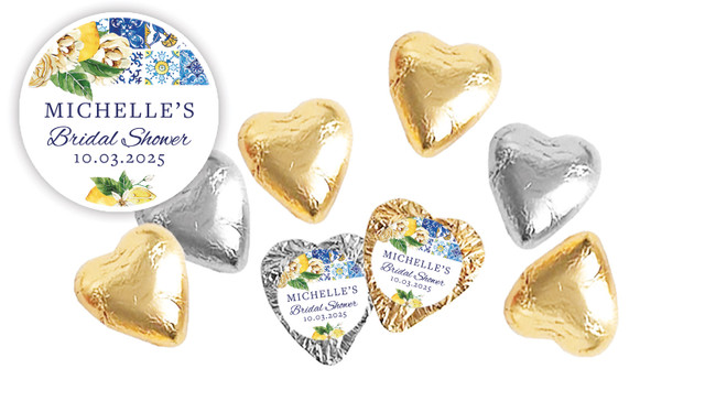 Mediterranean Personalised Bridal Shower Chocolate Hearts
