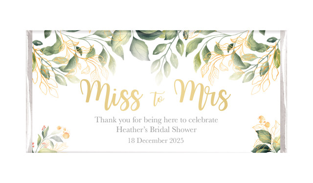 Golden Branches Personalised Bridal Shower Chocolate Bar
