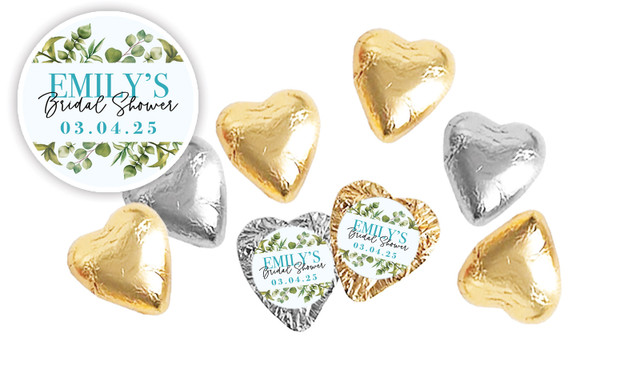 Eucalyptus Personalised Bridal Shower Chocolate Hearts