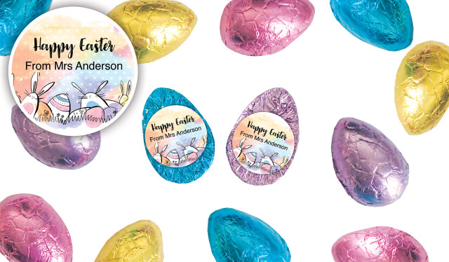 Rainbow Bunnies Personalised Chocolate Half Easter Eggs