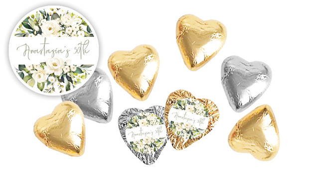 White Roses Personalised Foil Chocolate Hearts