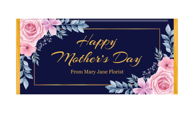 Pink Roses on Navy Mother's Day Personalised Chocolates