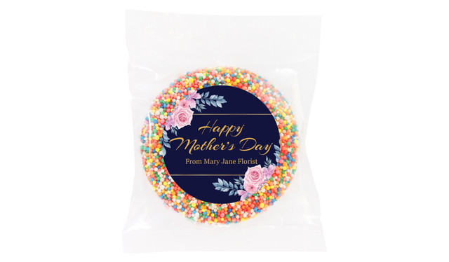 Pink Rose On Navy Mother's Day Personalised Chocolate Freckle
