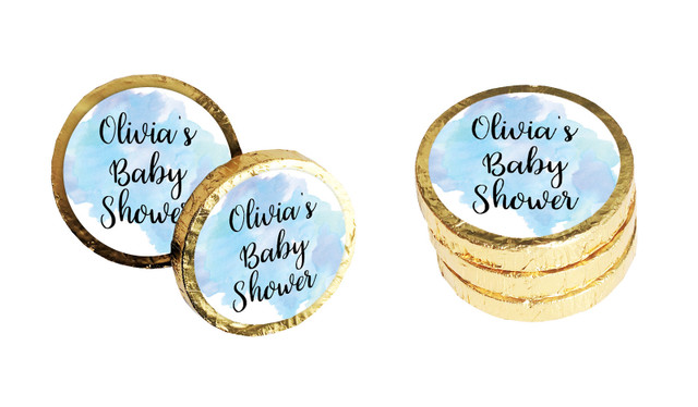 A Splash Of Watercolour Blue Baby Shower Chocolate Coin