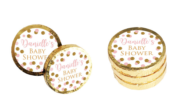 Pink Gold Confetti Baby Shower Chocolate Coin