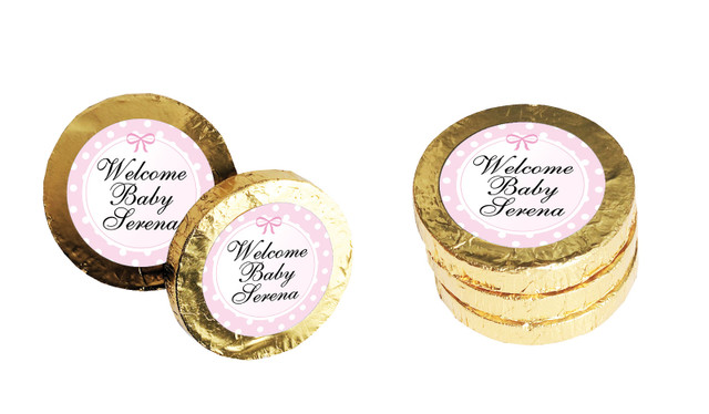 Polkadot Pink Birth Announcement Chocolate Coin