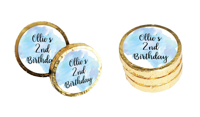 A Splash Of Watercolour Blue Personalised Chocolate Coin