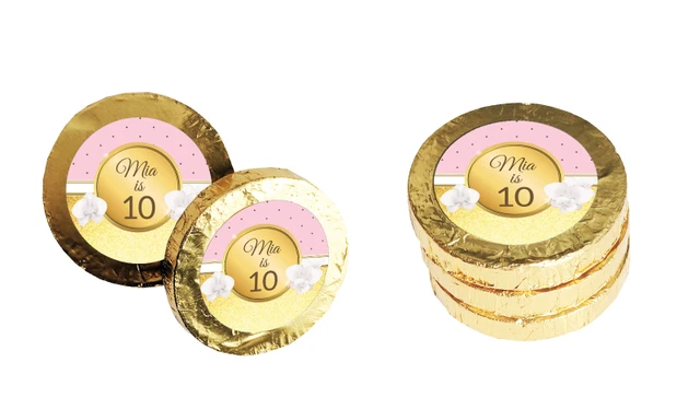 Pink & Gold Personalised Chocolate Coin