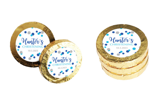 Confetti Blue Christening Chocolate Coin