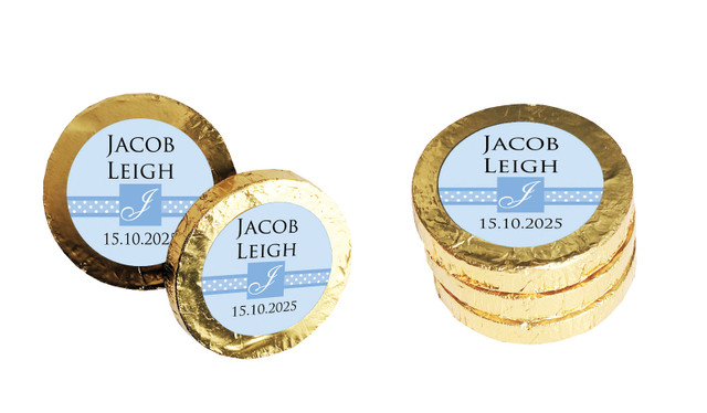 Initial Blue Christening Chocolate Coin