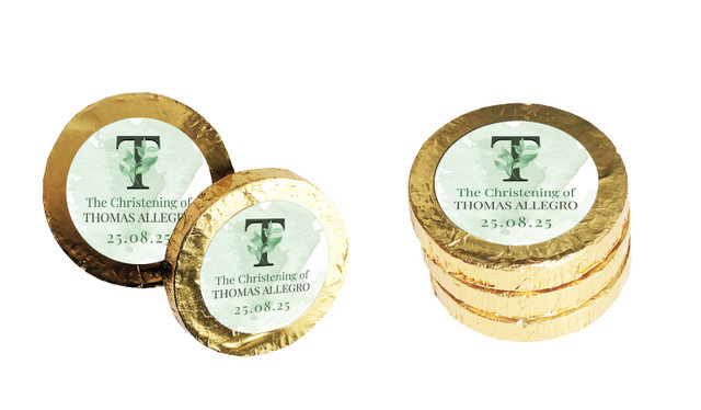 Monogram Green Christening Chocolate Coin