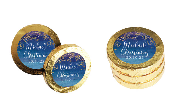 Navy Gold Photo Christening Chocolate Coin
