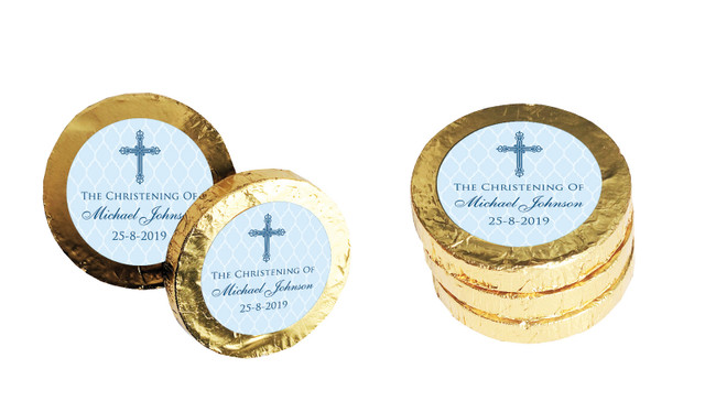 Religious Blue Christening Chocolate Coin