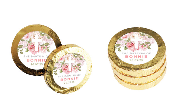 Roses Cross Christening Chocolate Coin