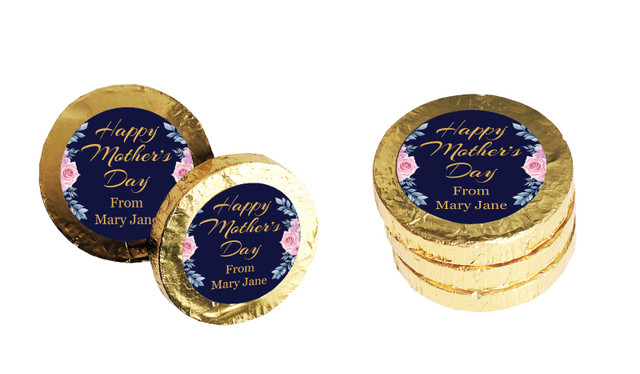 Pink Roses On NavyMothers Day Chocolate Coin