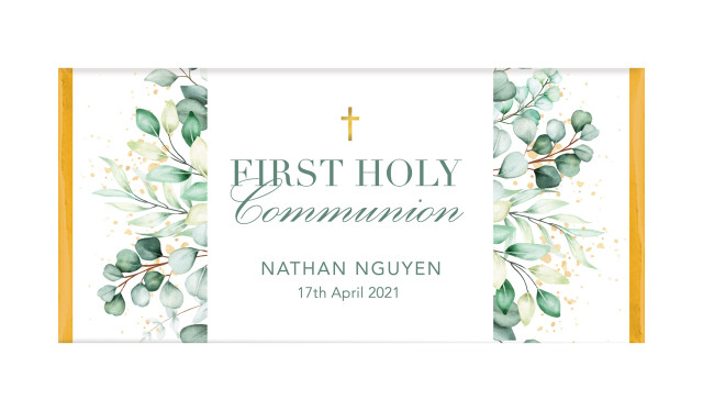 Eucalyptus Watercolour Personalised Holy Communion Chocolates