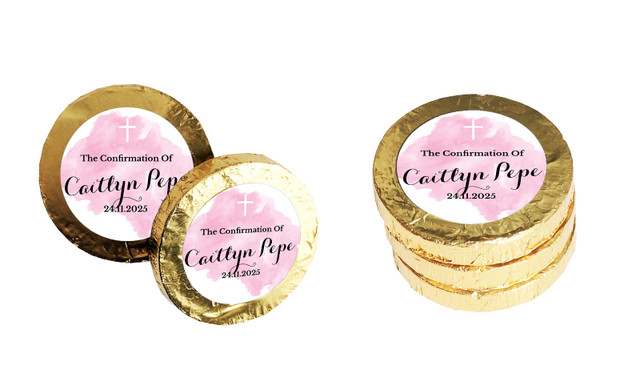 A Splash Of Watercolour Pink Confirmation Chocolate Coin
