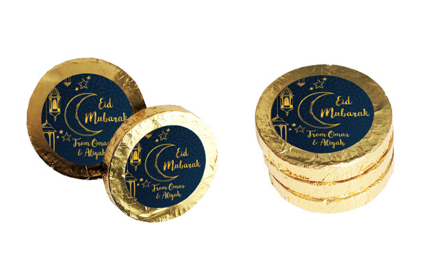 Gold On Navy Eid Mubarak Personalised Chocolate Coin