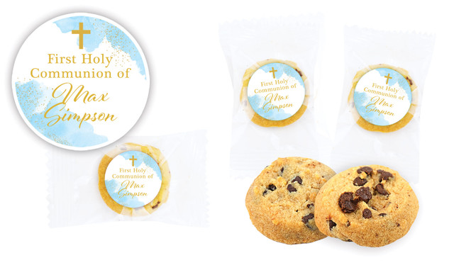 Gold Sparkle on Blue Communion Bite-Size Cookie 5g