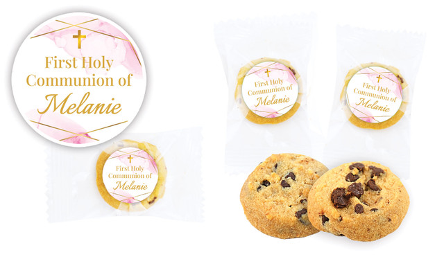Pink Watercolour with Gold Communion Bite-Size Cookie 5g