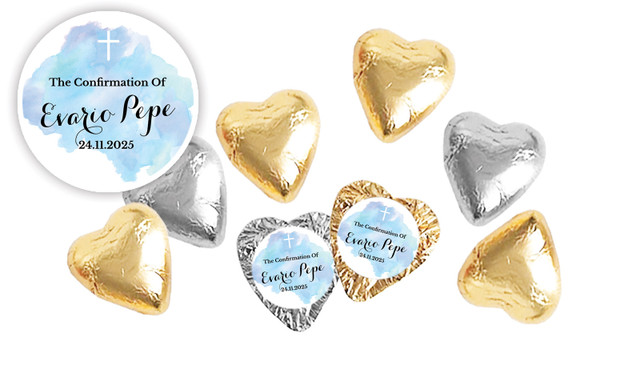 A Splash Of Watercolour Blue Confirmation Chocolate Hearts
