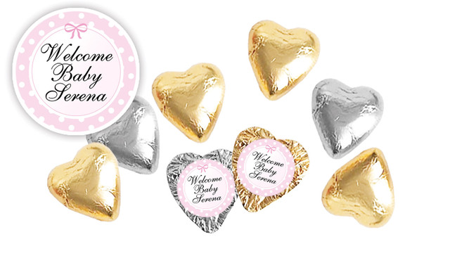 Polkadot Pink Birth Announcement Personalised Foil Chocolate Hearts