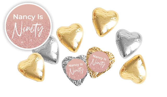 90th Birthday Personalised Foil Chocolate Hearts