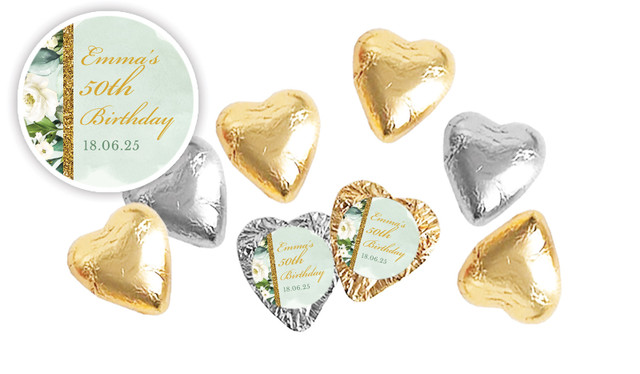 Elegant Greenery Personalised Foil Chocolate Hearts