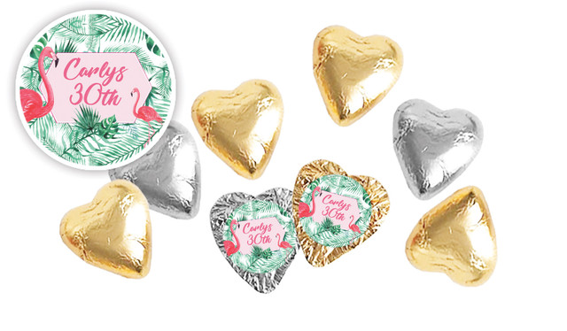 Flamingo Jungle Personalised Foil Chocolate Hearts