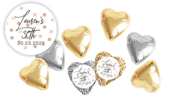 Metallic Confetti Personalised Foil Chocolate Hearts