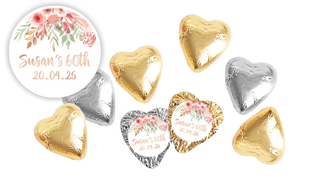 Peach Floral Personalised Foil Chocolate Hearts