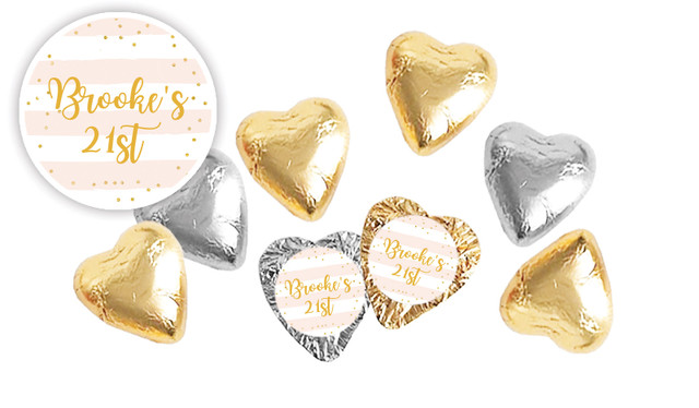 Striped Gold Confetti Personalised Foil Chocolate Hearts