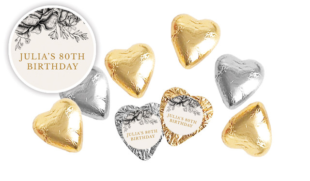 Vintage Roses Personalised Foil Chocolate Hearts