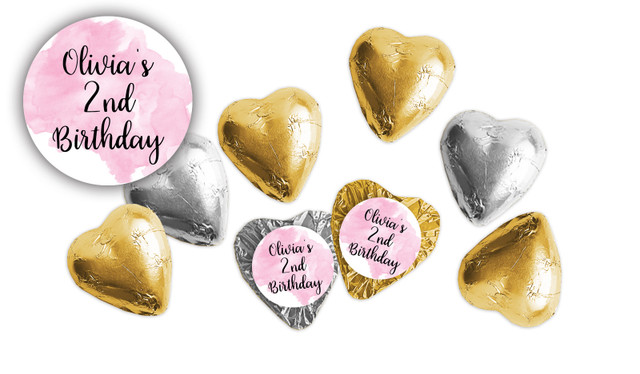 A Splash Of Watercolour Pink Birthday Personalised Foil Chocolate Hearts