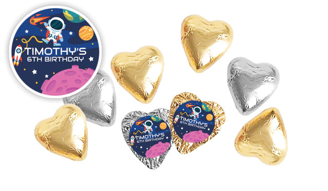 Astronaut Birthday Personalised Foil Chocolate Hearts