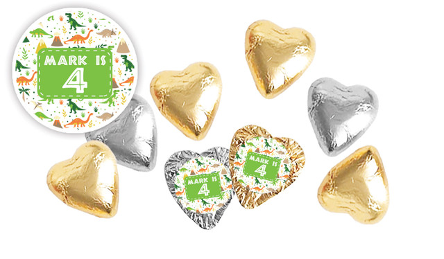 Dinosaur Background Birthday Personalised Foil Chocolate Hearts