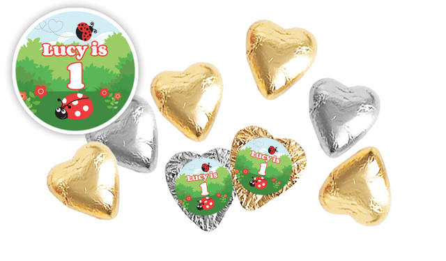 Lady Bug Birthday Personalised Foil Chocolate Hearts