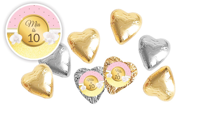 Pink & Gold Birthday Personalised Foil Chocolate Hearts